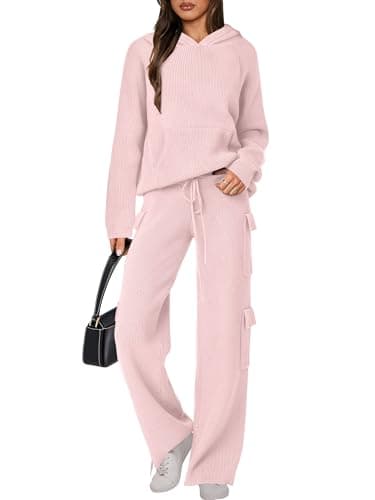 ANRABESS Women's Hooded Knit Sweater & Straight Leg Pants Fall Travel Outfit