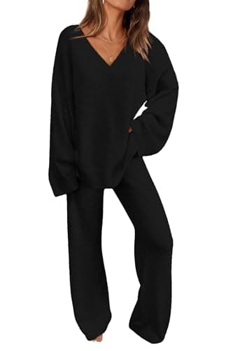 PRETTYGARDEN Women's Oversized V-Neck Sweater & Wide Leg Pants Fall Winter Set