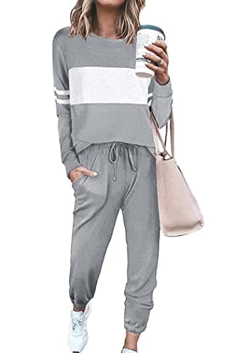 PrettyGarden Women's Color Block Tracksuit Crewneck Long Sleeve Tops & Pants