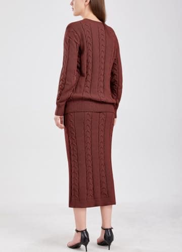 Chouuyaotou Women's Winter Chunky Cable Knit Pencil Skirt & Oversized Pullover Set