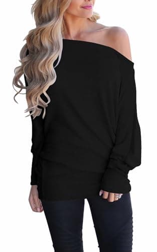 Lacozy Women's Off Shoulder Oversized Long Sleeve Knit Pullover