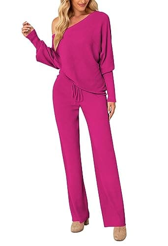 LaSuiveur Women's Long Sleeve Sweater Set with Wide Leg Pants