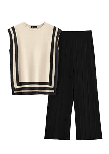 PRETTYGARDEN Women's High-Low Pullover & Wide Leg Pants Casual Sweater Set