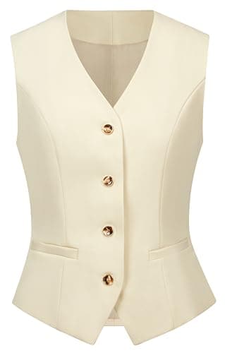 V VOCNI Women's Lined 4-Button V-Neck Dress Suit Vest