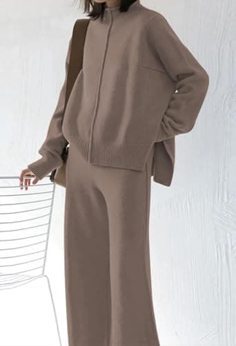 Linsery Women's High Neck Knitted Sweater & Wide Leg Pant Sets
