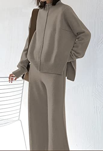 TOLENY Women's Casual Lounge Sets -Crew Pullover & Wide Leg Pants