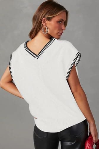 Dokotoo Women's V-Neck Solid Cap Sleeve Knit Sweater Vest