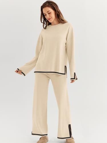 LILLUSORY Women's Fall 2 Piece Lounge Outfits Sweatsuit Wide Leg Pants