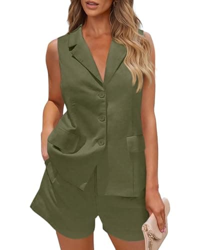 PRETTYGARDEN Women Summer Casual Lapel V-Neck Button Down Blazer Shorts Set