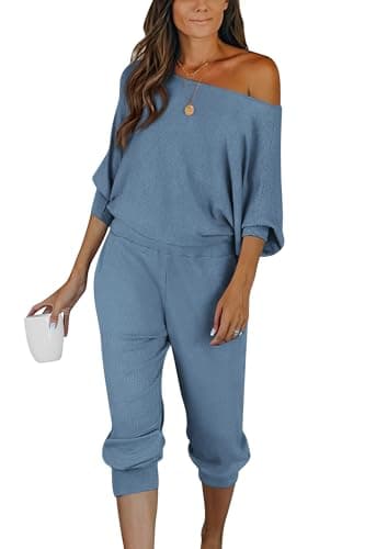 PRETTYGARDEN Women's Off-Shoulder Ribbed Tracksuit with Pockets