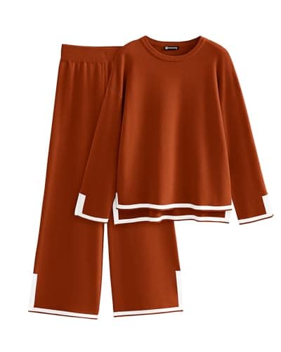PRETTYGARDEN Women's Long Sleeve Knit Sweater Set & Wide Leg Pants Outfit