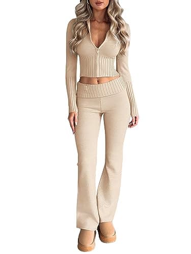 Lillusory Women's Slim Fit Hooded Knit Sweatsuit Set