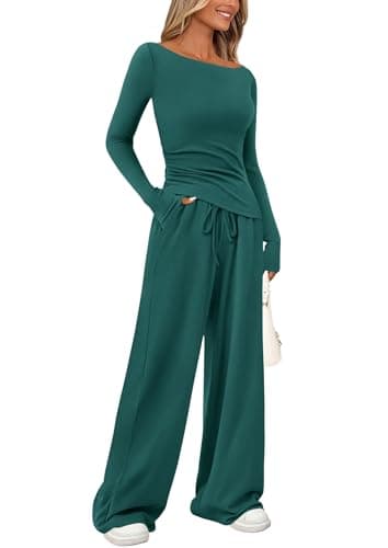 PrettyGarden Women's Asymmetrical Sleeve Lounge Set Wide Leg Pants Tracksuit