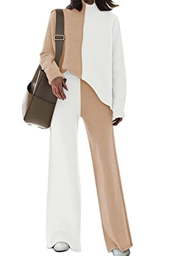 High Neck Knitted Sweater and Wide Leg Pant Set for Women
