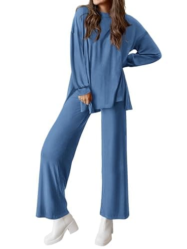PRETTYGARDEN Women's Long Sleeve Crewneck & Wide Leg Pants Casual Outfit Set