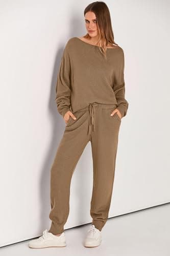 Womens 2 Piece Knit Pullover Sweater And Long Pants Tracksuit Sets