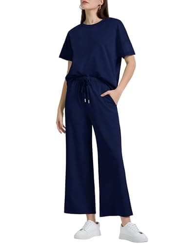 XIEERDUO Women's 2-Piece Loose Pajama Set Pullover Tops & Wide Leg Pants