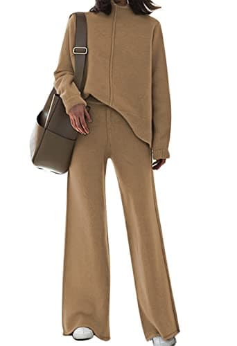 VamJump Women's Long Sleeve High Neck Sweater & Wide Leg Pants Sweatsuit Set