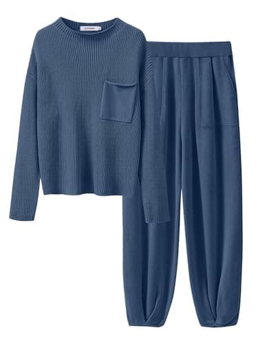 ANRABESS Women's Long Sleeve Fall Sweater Set with Oversized Pants