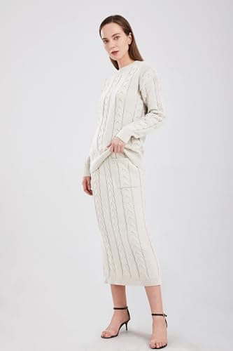 utcoco Women's Chunky Cable Knit Sweater Skirt Set