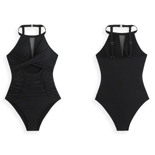 Tummy Control Twist Front One Piece Swimsuit with High Waist Tie Back Ruching