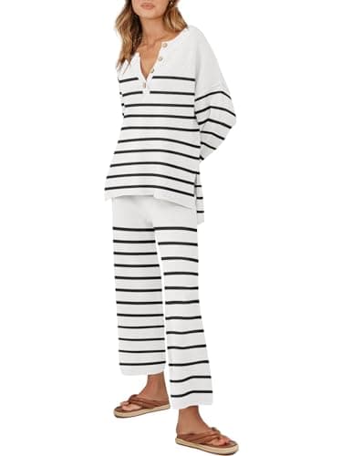 ANRABESS Women Oversized Loose Waffle Knit Sweater Set Cozy Matching Lounge Sets