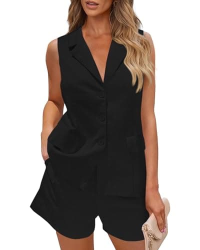 PRETTYGARDEN Women Summer Casual Lapel V-Neck Button Down Blazer Shorts Set