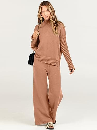 Caracilia Women's 2-Piece Fall Knit Sweater & Wide Leg Pants Matching Set