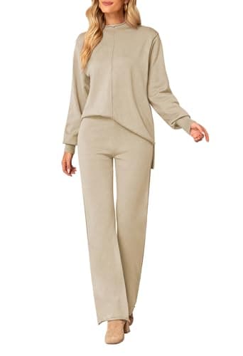 High Neck Knitted Sweater and Wide Leg Pant Set for Women