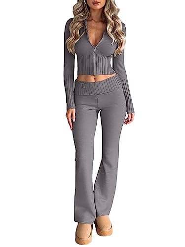 Lillusory Women's Slim Fit Hooded Knit Sweatsuit Set