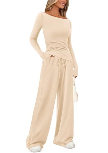 PrettyGarden Women's Asymmetrical Sleeve Lounge Set Wide Leg Pants Tracksuit