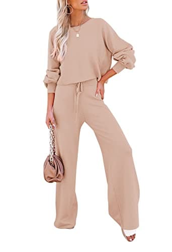 Pink Queen Women's 2-Piece Sweater Set Crop Top & Wide Leg Pants