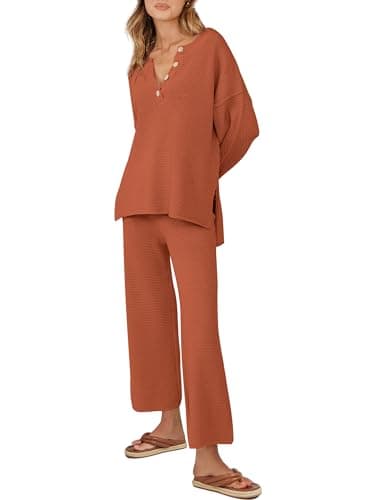 ANRABESS Women Oversized Loose Waffle Knit Sweater Set Cozy Matching Lounge Sets