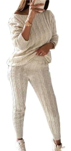Lucuna Women's 2024 Fall Chunky Cable Knit Sweater Set Pants Loungewear
