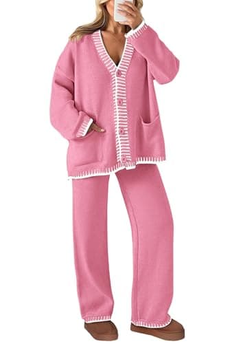 PRETTYGARDEN Women's Matching Lounge Sets Knit Cardigan & Wide Leg Pants