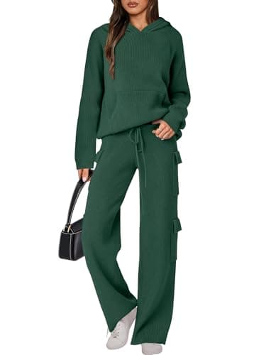 ANRABESS Women's Hooded Knit Sweater & Straight Leg Pants Fall Travel Outfit