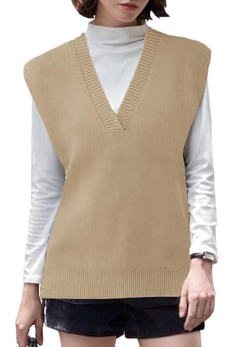 LANYO Women's Oversized V-Neck Chunky Knit Vest Tops