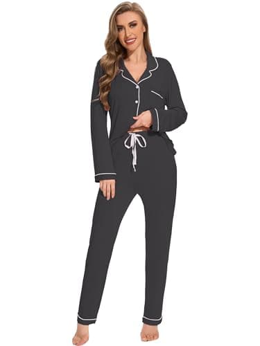 Yoolfine Women's Soft Long Sleeve Button-Up Pajamas Set - XS-XXL