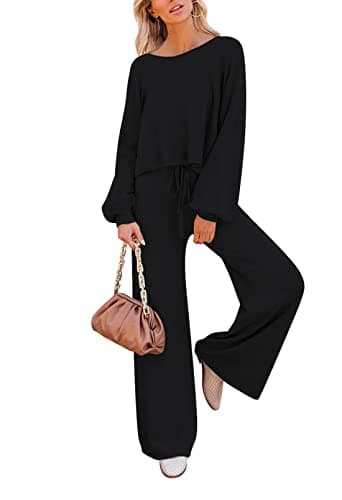Pink Queen Women's 2-Piece Sweater Set Crop Top & Wide Leg Pants