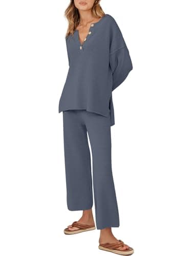 ANRABESS Women Oversized Loose Waffle Knit Sweater Set Cozy Matching Lounge Sets