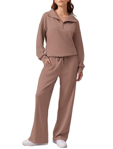 PINSPARK Women's 2025 Fall 2-Piece Oversized Sweatsuit & Wide Leg Pants Matching Set