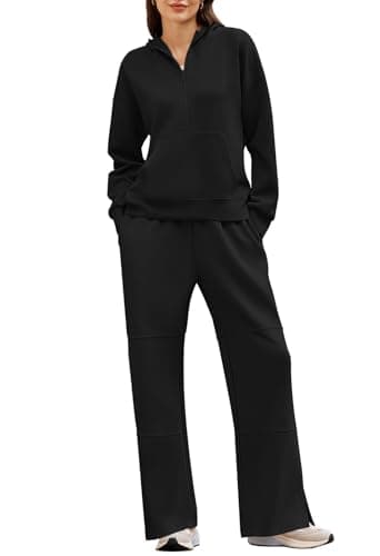 Pink Queen Women's Lounge Outfits Half Zip Hoodie & Sweatpants