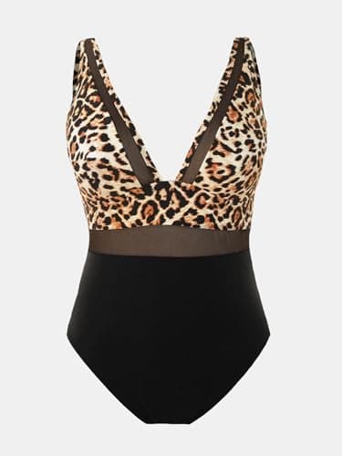 CUPSHE Women's Plus Size V-Neck Mesh Swimsuit with Tummy Control Adjusted Straps