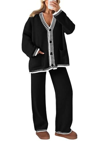 PRETTYGARDEN Women's Matching Lounge Sets Knit Cardigan & Wide Leg Pants