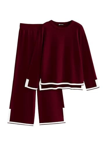 PRETTYGARDEN Women's Long Sleeve Knit Sweater Set & Wide Leg Pants Outfit