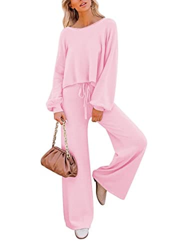 Pink Queen Women's 2-Piece Sweater Set Crop Top & Wide Leg Pants