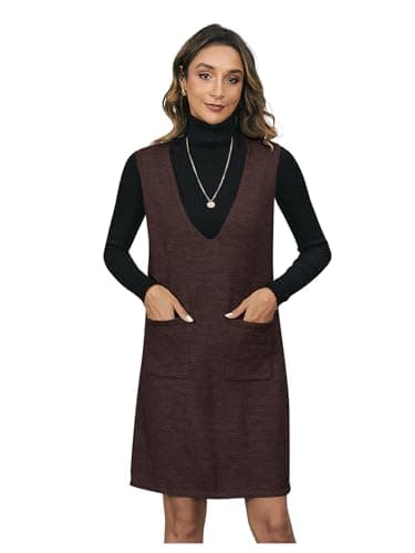 OYOANGLE Women's V-Neck Sleeveless Knitted Short Sweater Dress with Pockets