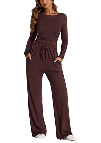 PrettyGarden Women's Spring Fall Two-Piece Tracksuit Long Sleeve Crop Tops Wide Leg Pants Matching Lounge Sets