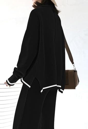 Fixmatti Women's Long Sleeve Knit Top & Wide Leg Pant Lounge Set