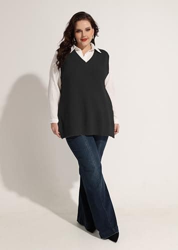 Plus Size Women's V-Neck Knit Sweater Vest XL-5XL Preppy Style